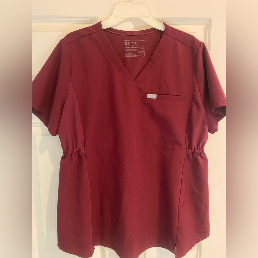 FIGS Women's Maternity Burgundy Scrub Top Large